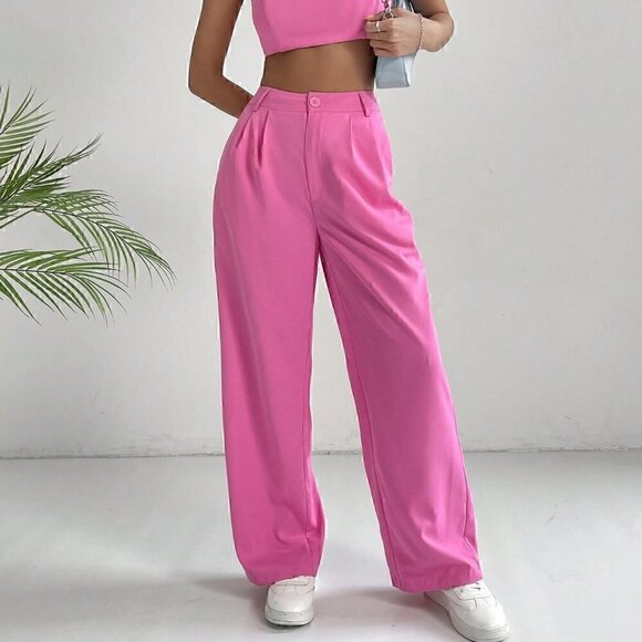 Casual Crop Cami Top & Wide Leg Pants Pink - Picture 2 of 5